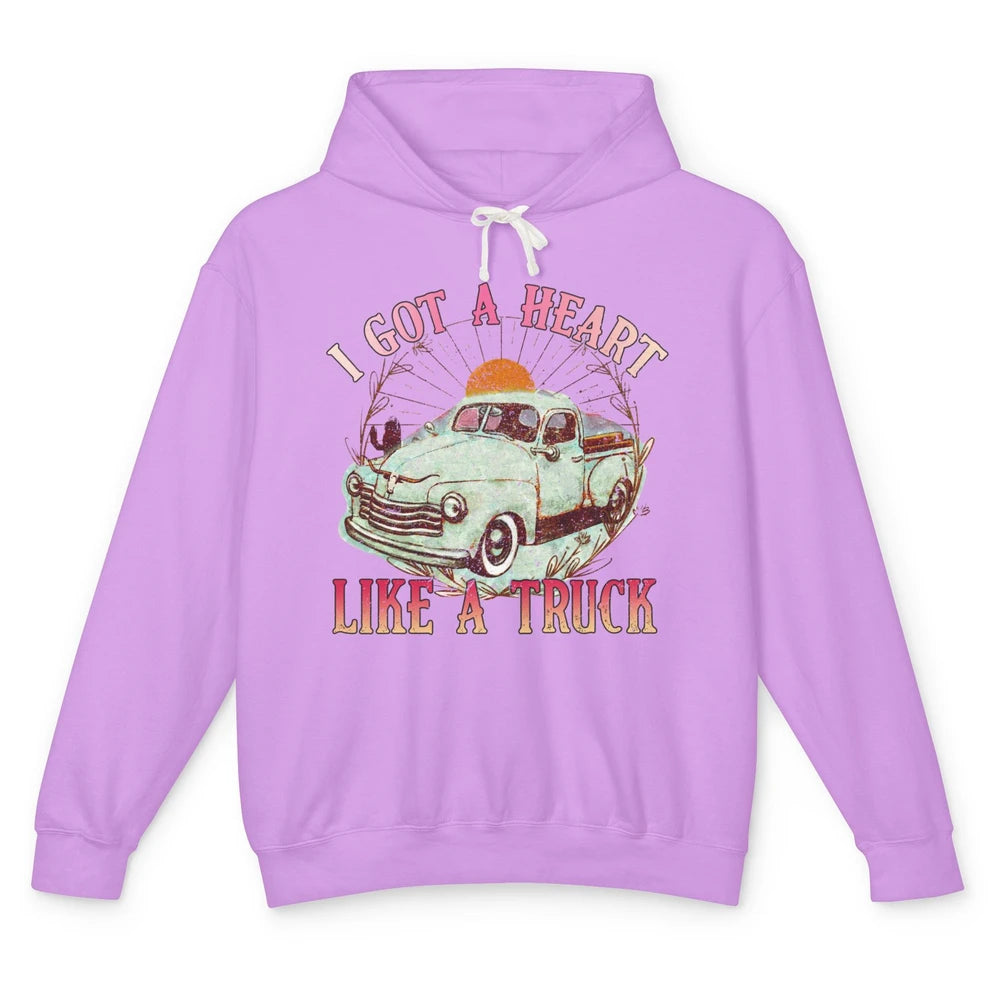 Retro Desert Sunset Truck I Got A Heart Like A Truck Western Unisex Lightweight Hoodie
