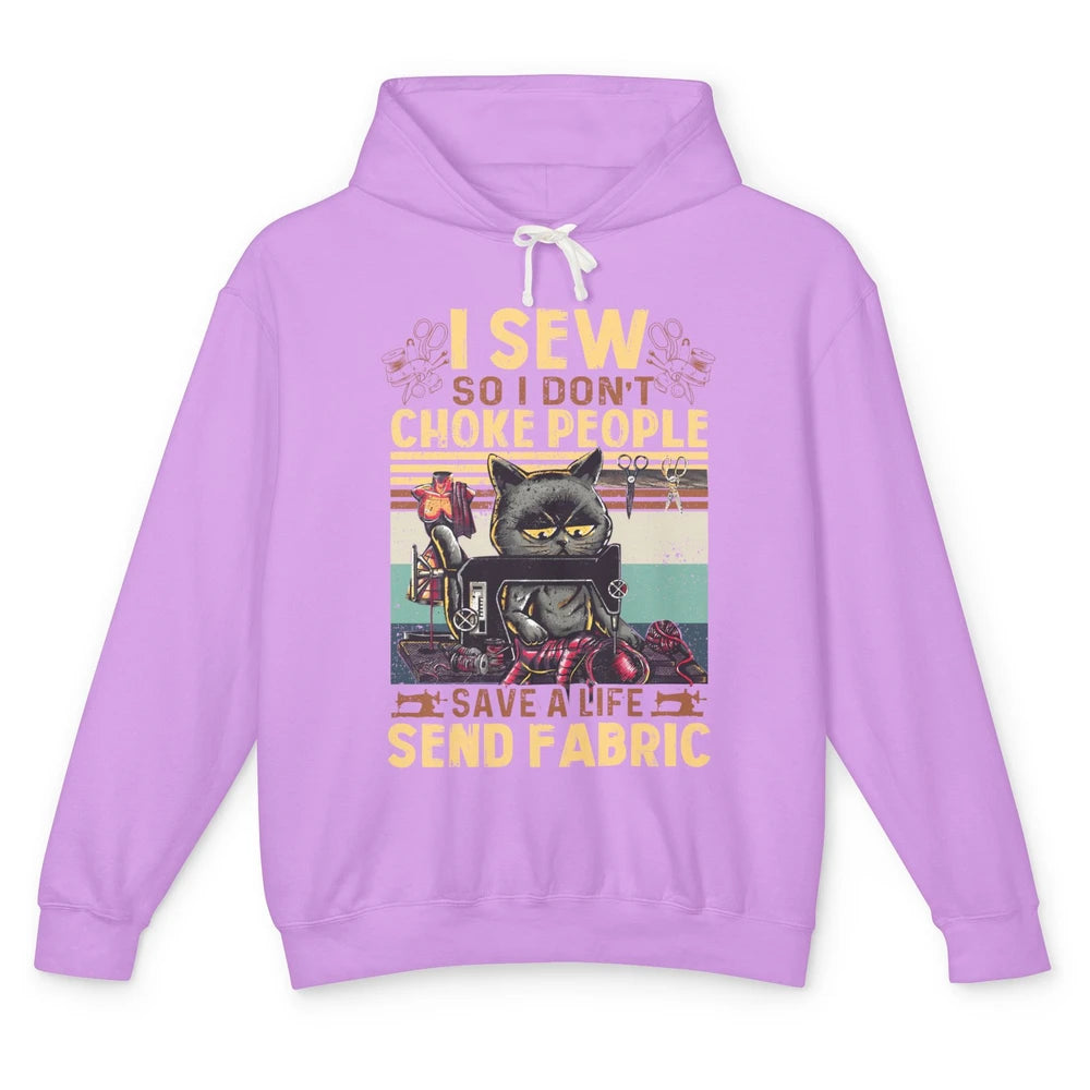 Retro Black Cat I Sew So I Dont Choke People Sewing Quilting Unisex Lightweight Hoodie