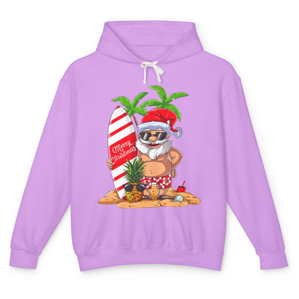 Christmas in July Santa Hawaii Surfing Summer Christmas Unisex Lightweight Hoodie