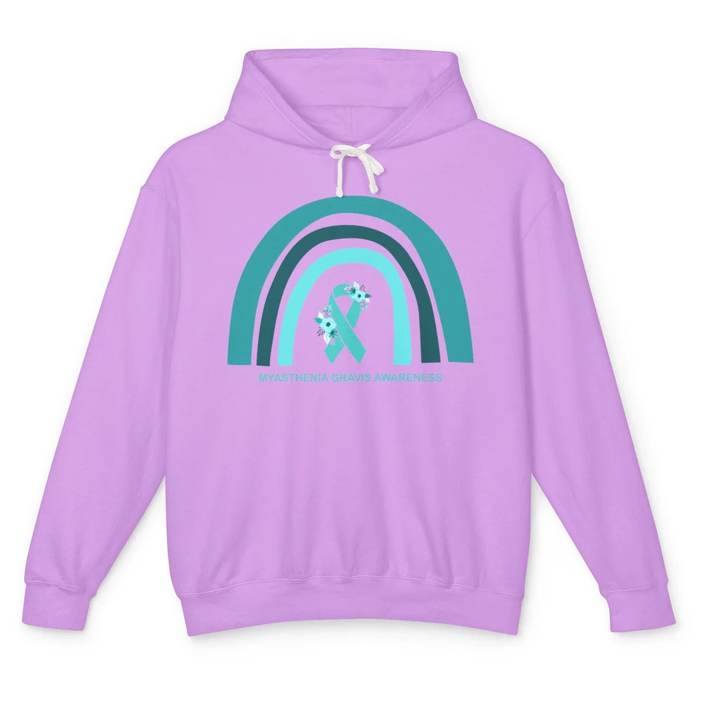 Myasthenia Gravis Awareness Floral Teal Ribbon Rainbow Unisex Lightweight Hoodie