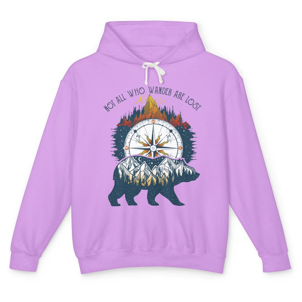 Not All Who Wander Are Lost Compass Mountain Camping Hiking Unisex Lightweight Hoodie
