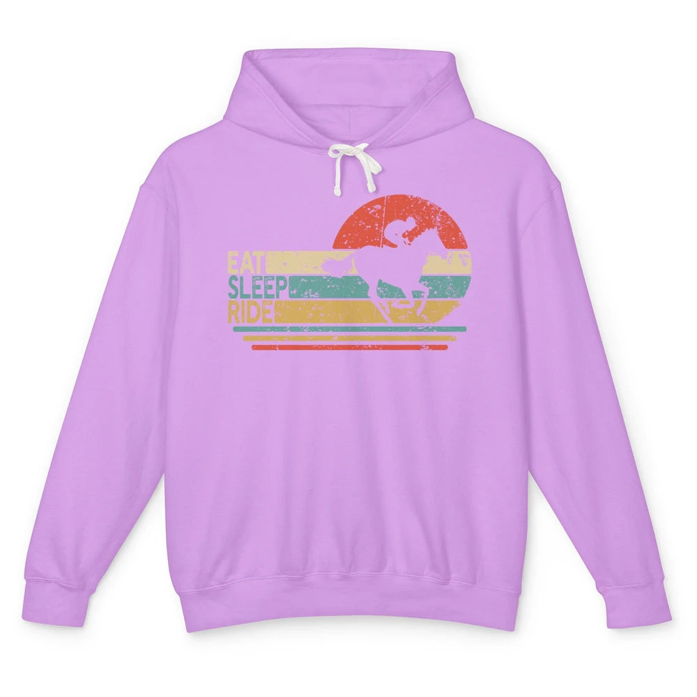 Retro Cowboy Riding Horse Eat Sleep Ride Western Cowgirl Unisex Lightweight Hoodie