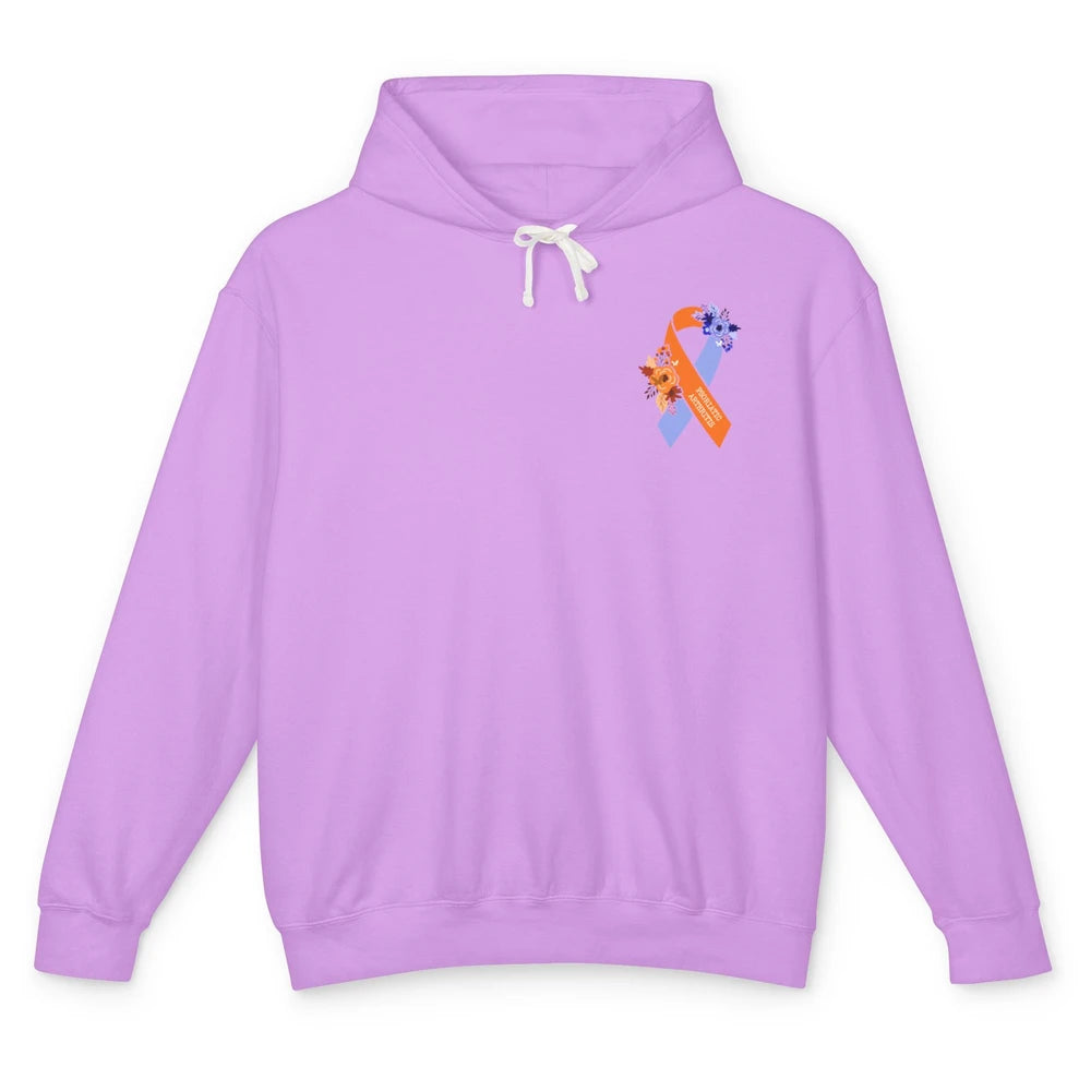 Psoriatic Arthritis Awareness PsA Floral Blue Orange Ribbon Unisex Lightweight Hoodie