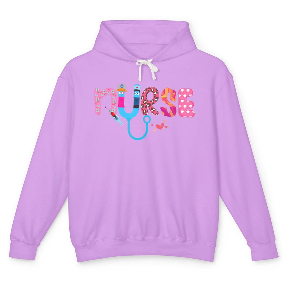 Nurse Happy Valentine's Day Love ER ICU NICU Emergency Nursing Leopard Stethoscope Love Needles Unisex Lightweight Hoodie