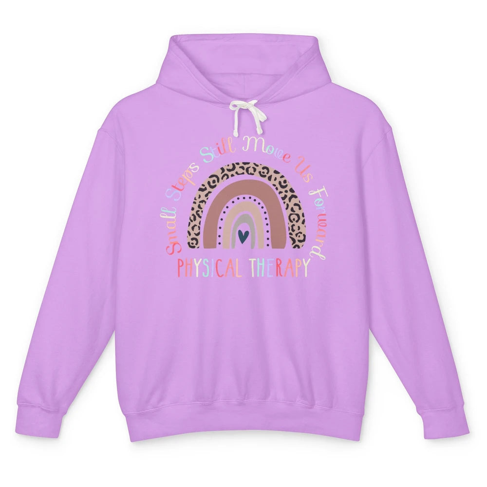Physical Therapy Small Steps Move Us Forward Leopard Rainbow Unisex Lightweight Hoodie