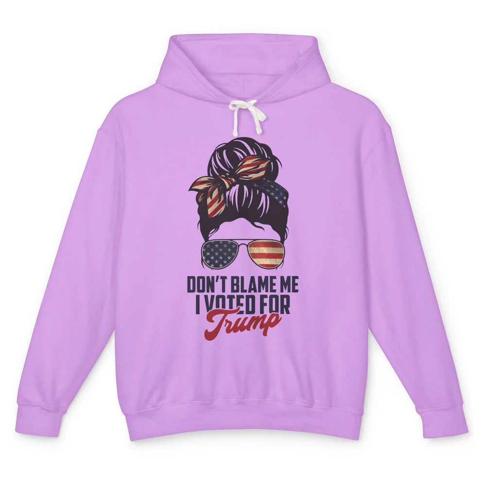 Retro Messy Bun US Flag Glasses I Voted For Trump Republican Unisex Lightweight Hoodie