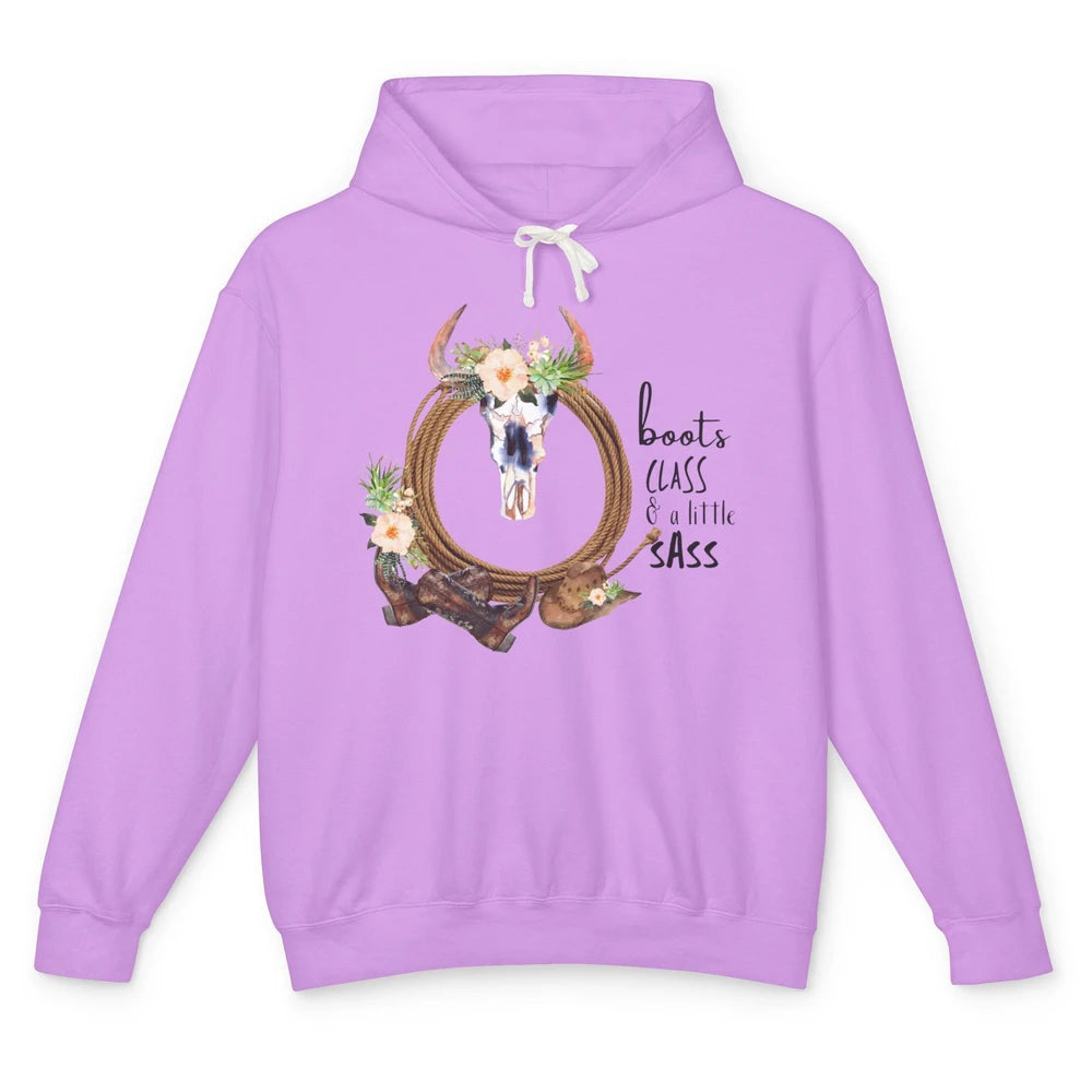 Retro Cowgirl Boots And Hat Boots Class A Little Sass Cowboy Unisex Lightweight Hoodie
