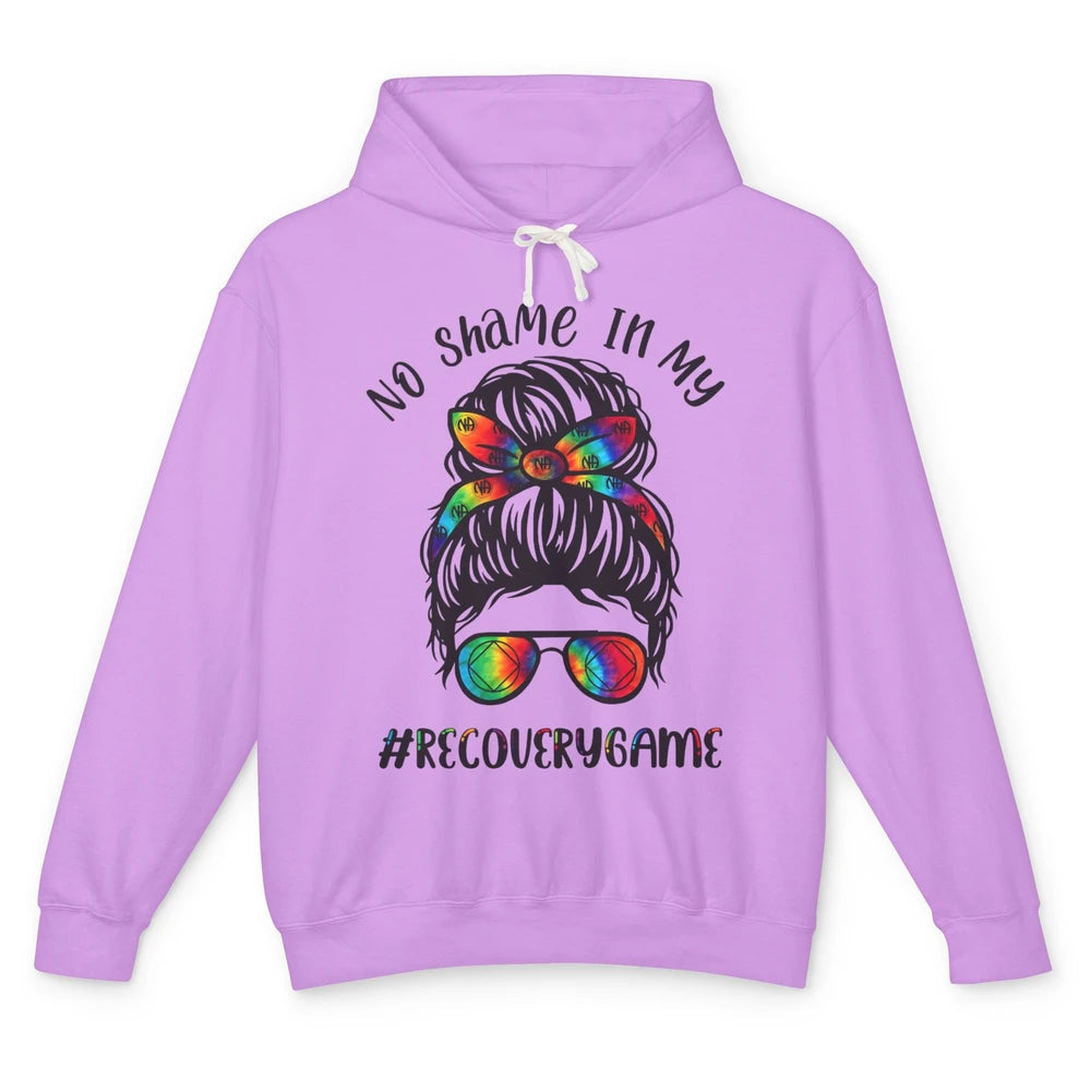 No Shame In My Recovery Game Messy Hair Bun Sober Supporter Unisex Lightweight Hoodie