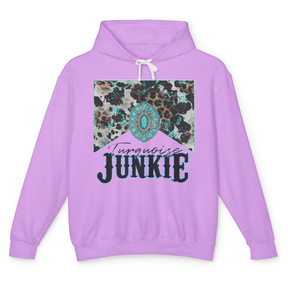 Retro Leopard Turquoise Junkie Gemstone Western Country Unisex Lightweight Hoodie