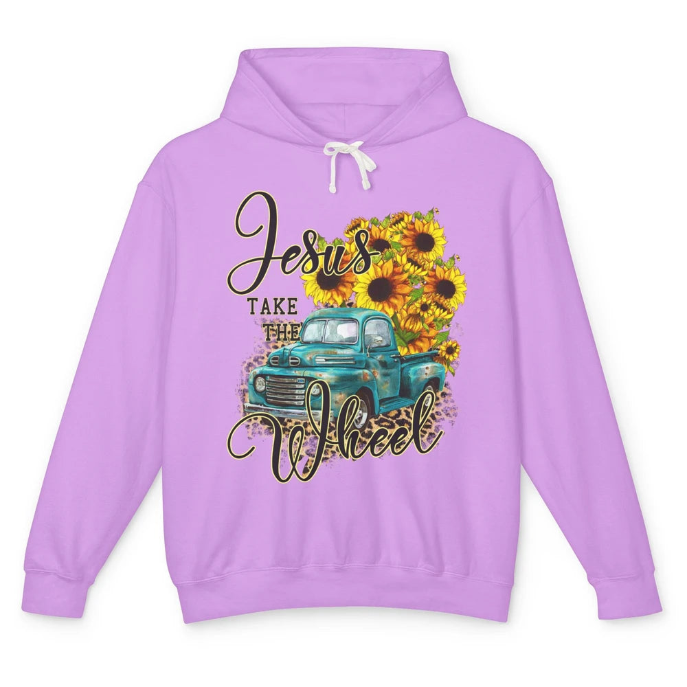 Sunflower Jesus Take The Wheel Christian Gift Leopard Print Unisex Lightweight Hoodie
