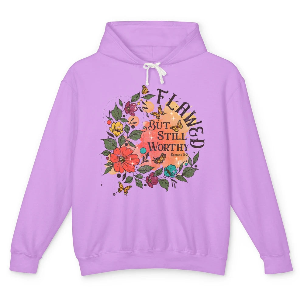 Retro Floral Flawed But Still Worthy Bible Verse Christian Unisex Lightweight Hoodie