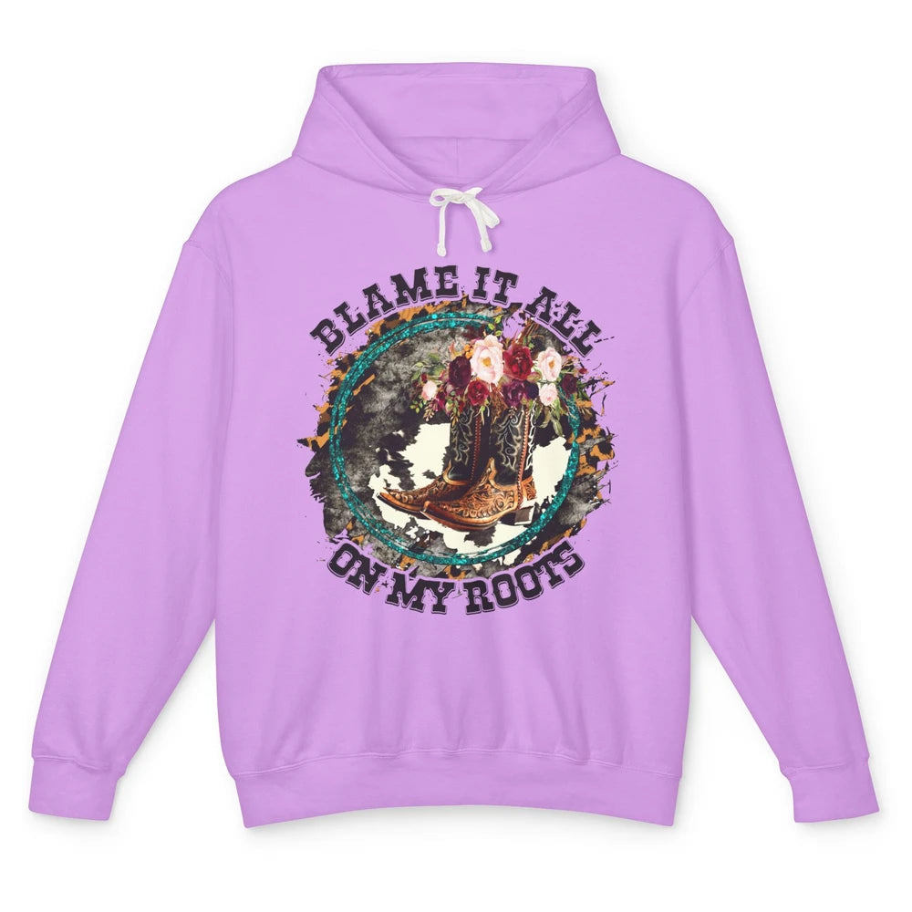 Retro Leopard Cowboy Boots Blame It On My Roots Western Girl Unisex Lightweight Hoodie