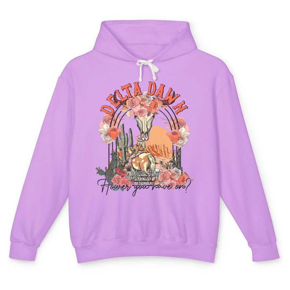 Retro Bull Skull Desert Cowgirl Delta Dawn Western Country Unisex Lightweight Hoodie