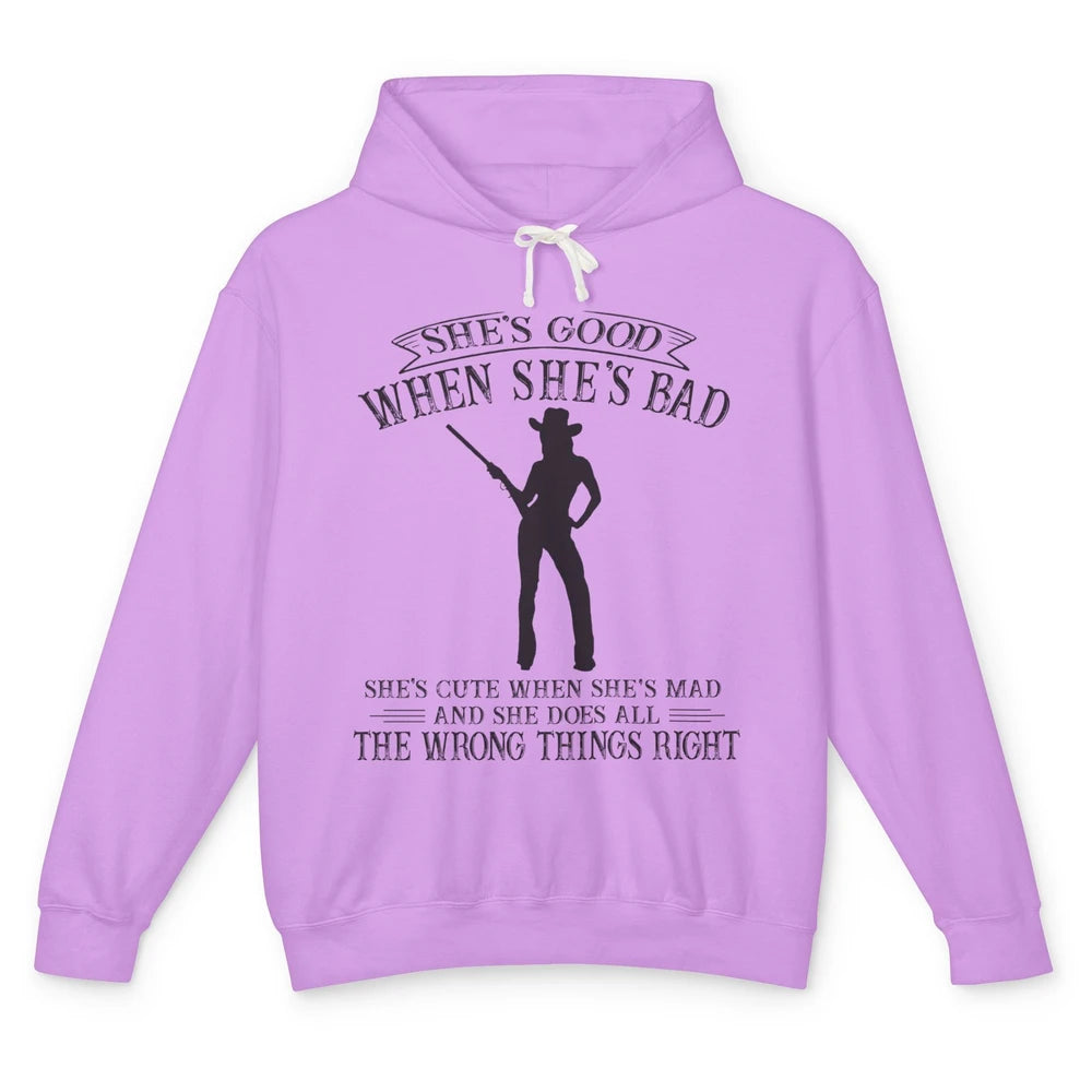 Retro Cowgirl She's Good When She's Bad Western Country Girl Unisex Lightweight Hoodie