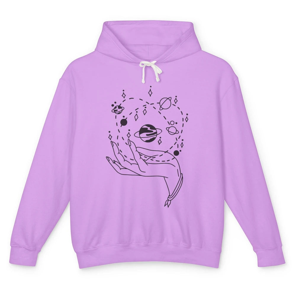Planets Witch Hand Solar System Astrology Space Astronauts Unisex Lightweight Hoodie