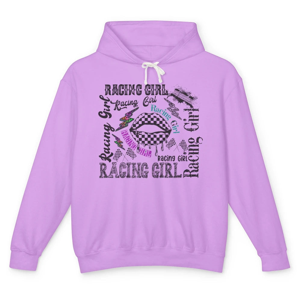 Racing Girl Lips It's Race Day Race Flag Race Lips Girl Gift Unisex Lightweight Hoodie
