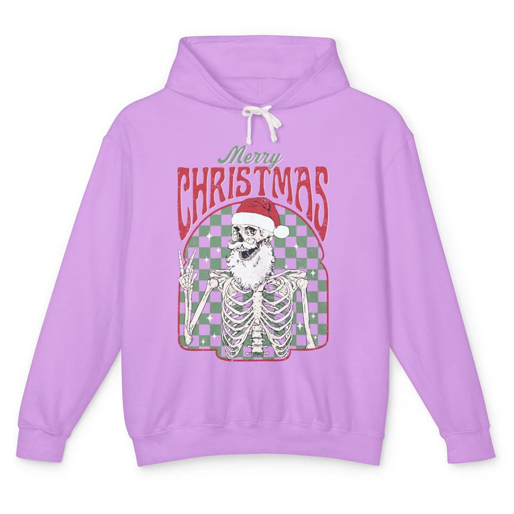 Merry Christmas Skeleton Santa Claus Vintage Xmas Skull Vibe Unisex Lightweight Hoodie