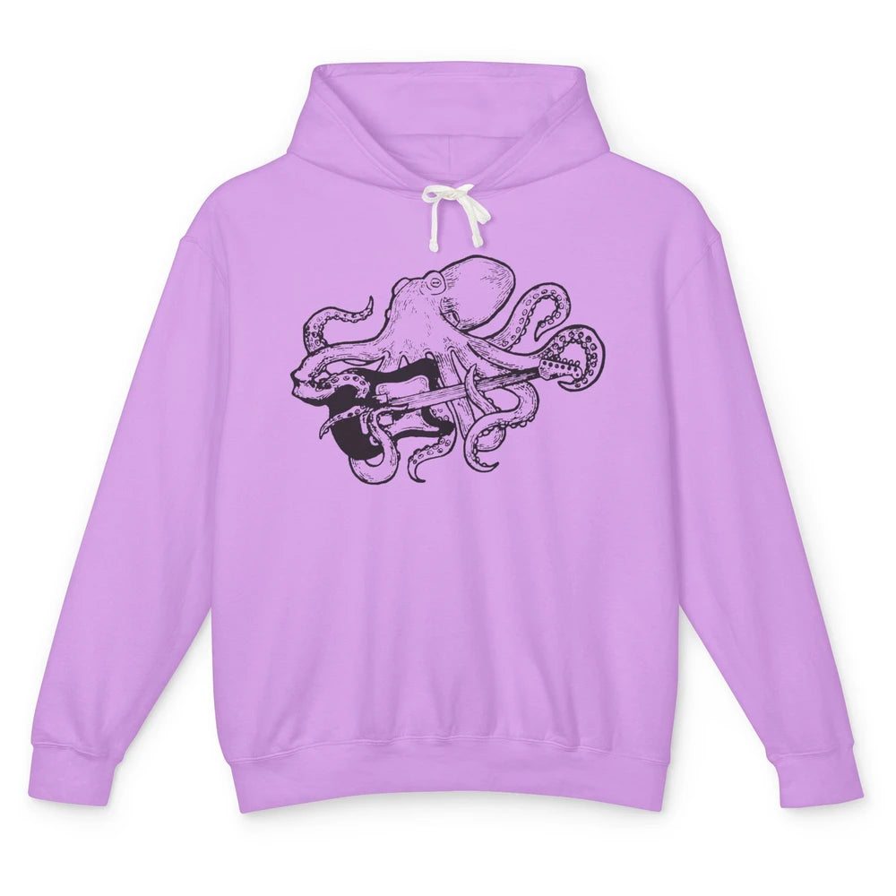 Retro Octopus Electric Guitar Octopus Guitarist Musician Unisex Lightweight Hoodie