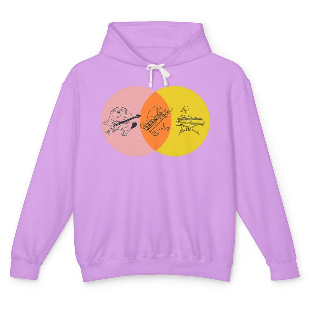 Keytar Platypus Venn Diagram Pink Orange Yellow Guitar Music Unisex Lightweight Hoodie
