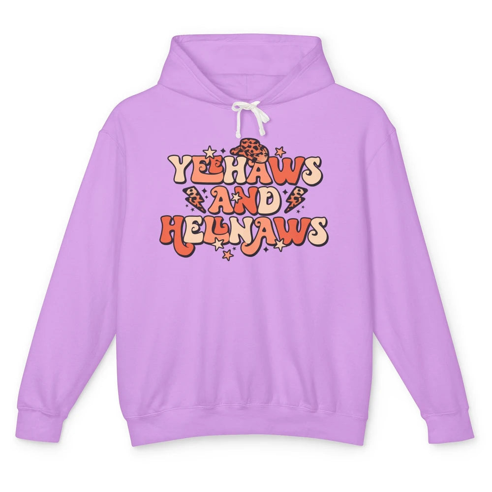 Retro Cowboy Leopard Yeehaws And Hell Naws Western Country Unisex Lightweight Hoodie