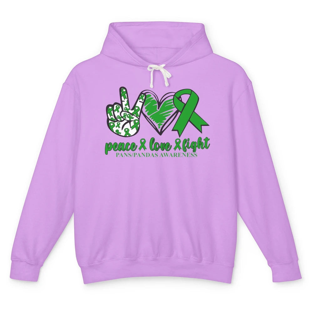 PANS/PANDAS Awareness Green Ribbon Peace Love Cure Unisex Lightweight Hoodie