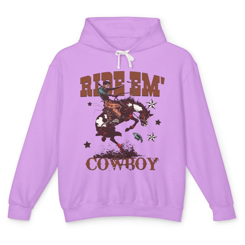 Retro Cowboy Horsing Ride Em Cowboy Western Country Rodeo Unisex Lightweight Hoodie
