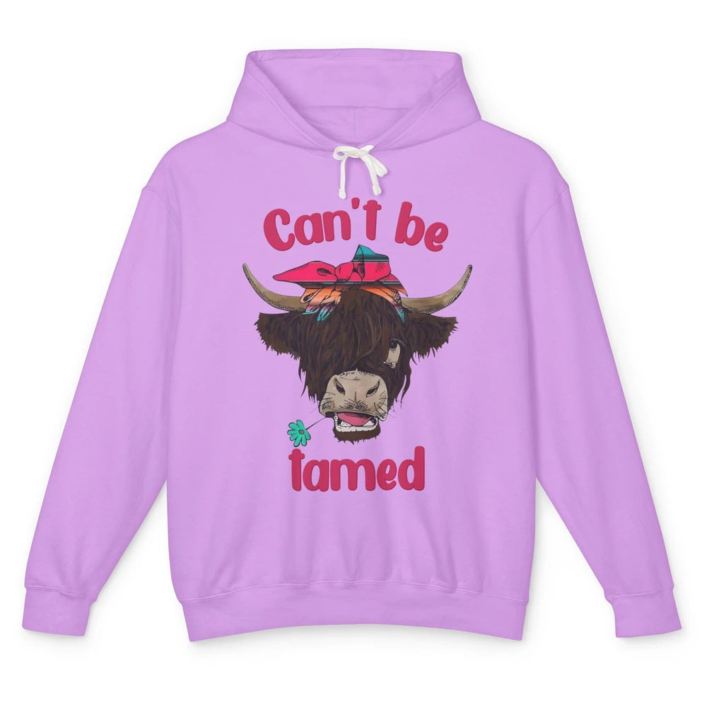 Retro Highland Cow Bandana Can't Be Tamed Western Farm Unisex Lightweight Hoodie