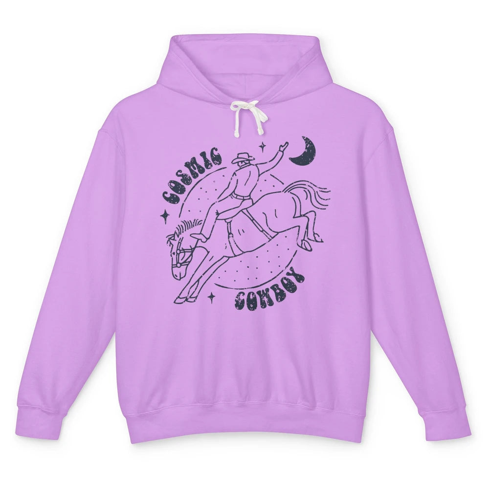 Retro Cowboy Riding Cosmic Cowboy Western Country Cowgirl Unisex Lightweight Hoodie