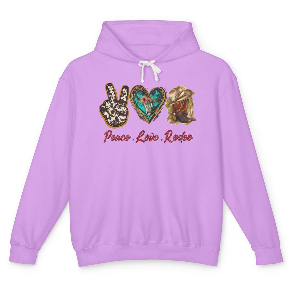Retro Peace Love Rodeo Cowboy Boots Western Country Cowgirl Unisex Lightweight Hoodie