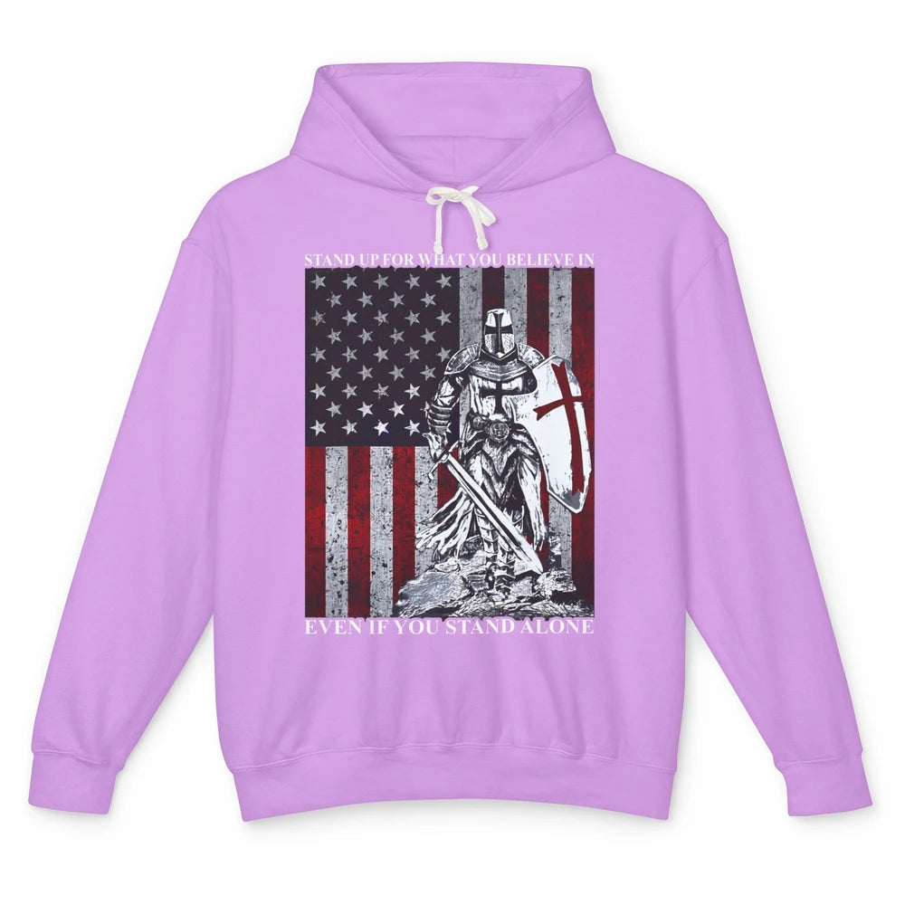 Retro Knight Templar US Flag Stand For What You Believe In Unisex Lightweight Hoodie