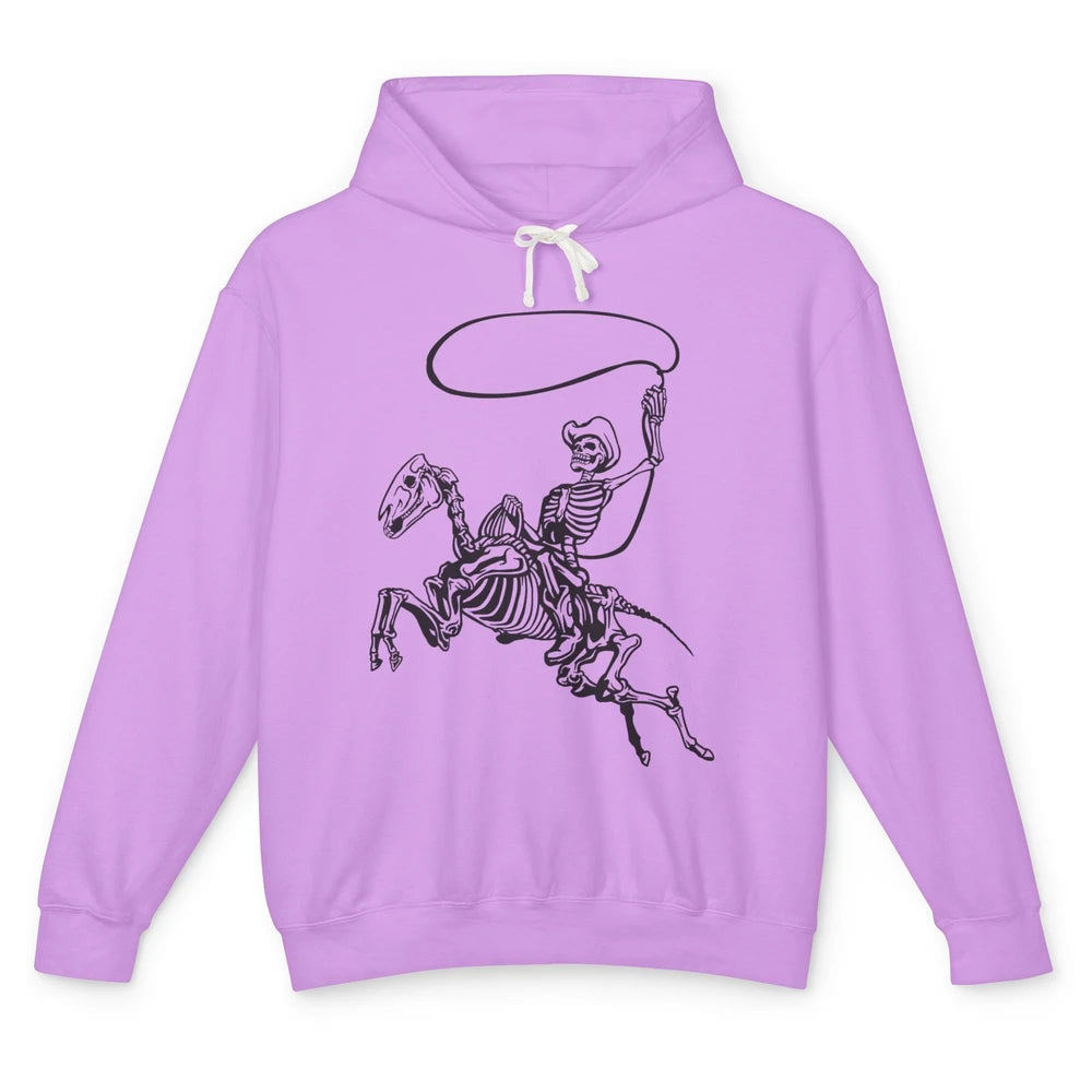 Retro Cowboy Skeleton Lassoing Western Country Horse Lovers Unisex Lightweight Hoodie