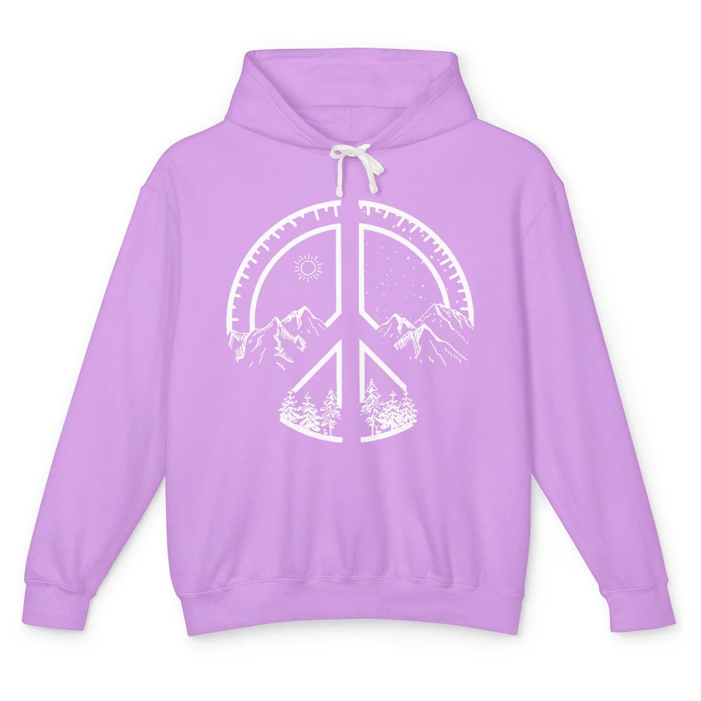 Peace Love Hiking Mountain Hikers Exploring Nature Camping Unisex Lightweight Hoodie