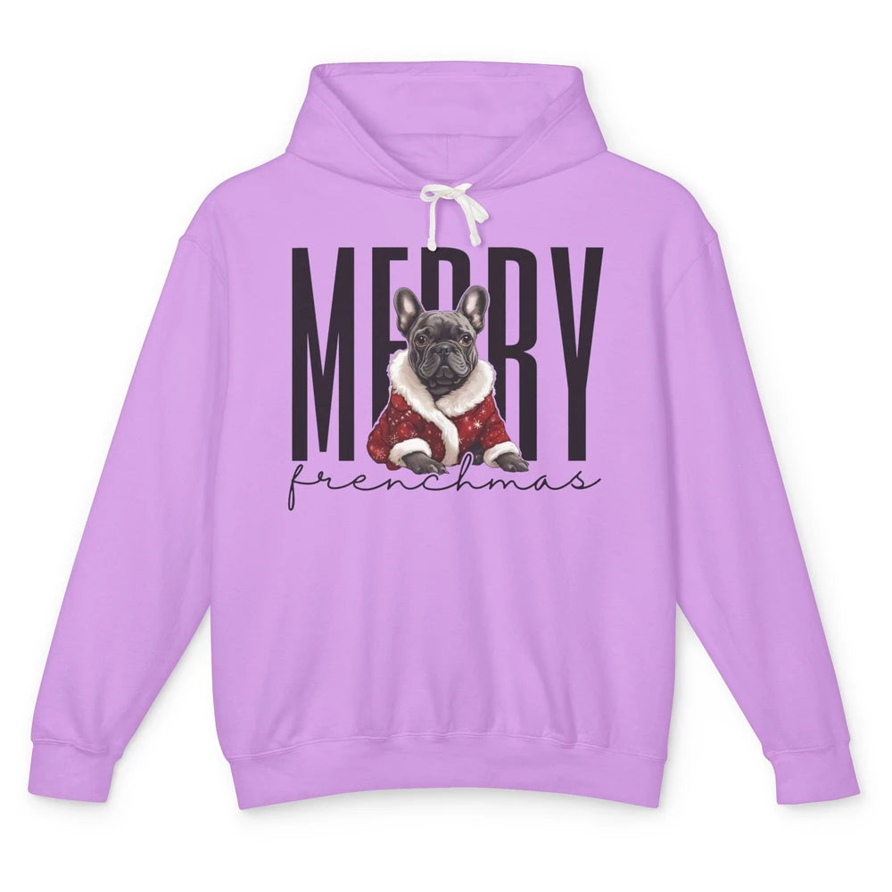 Funny French Bulldog Merry Frenchmas Christmas Dog Mom Unisex Lightweight Hoodie