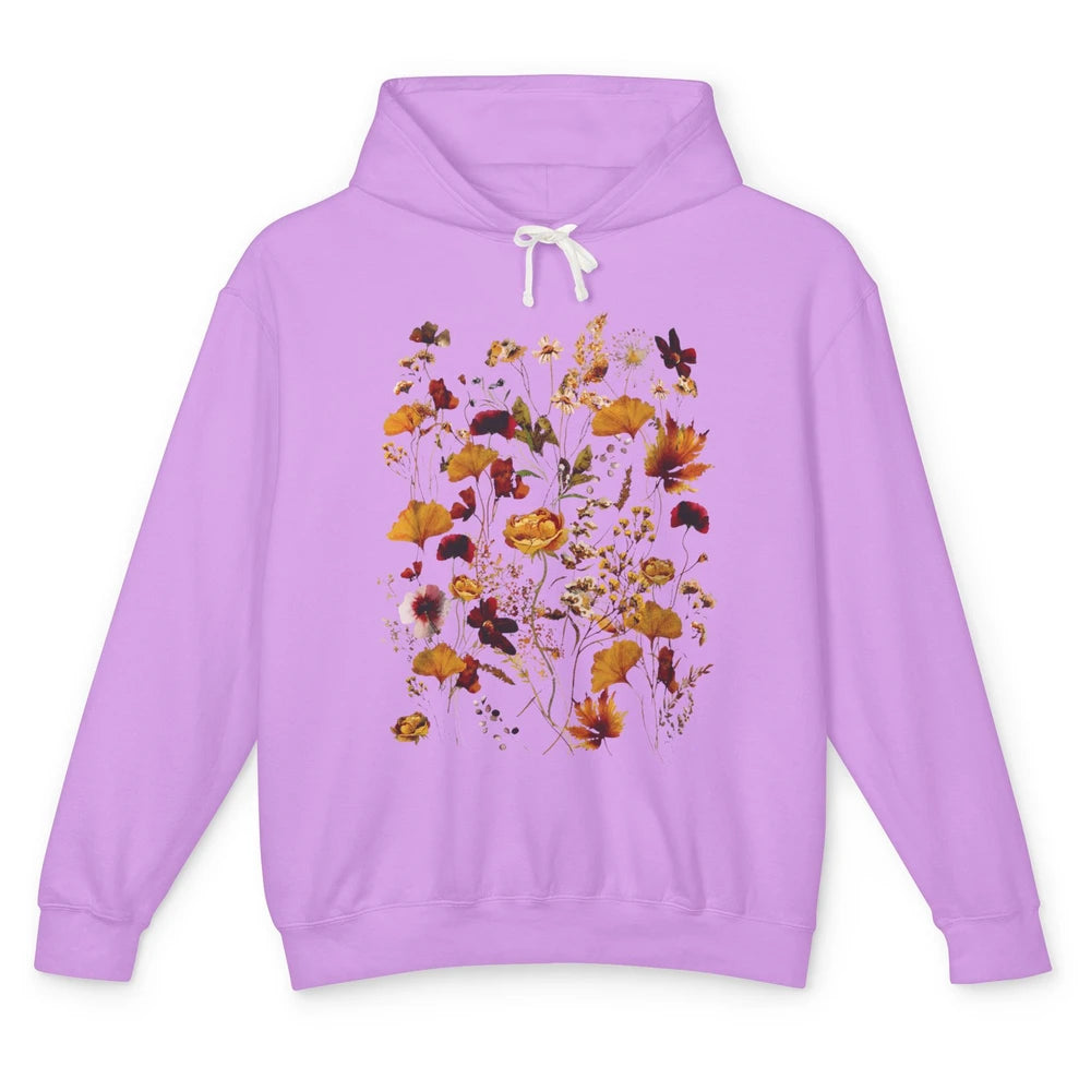 Pressed Flowers Plant Botanical Garden Wildflower Vintage Unisex Lightweight Hoodie
