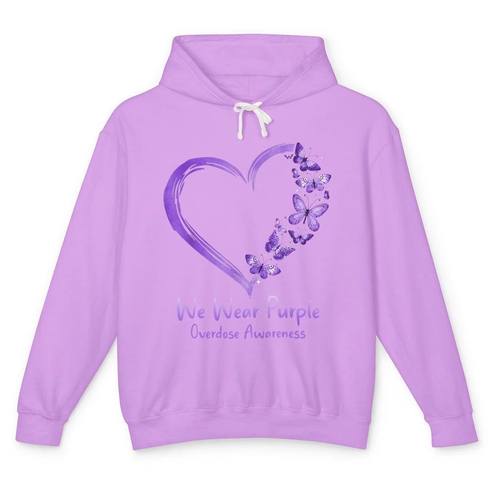 Overdose Awareness Month Love Purple Butterfly Heart Warrior Unisex Lightweight Hoodie
