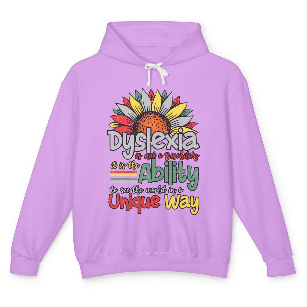 Retro Dyslexia A Different Ability Not Disability Sunflower Unisex Lightweight Hoodie