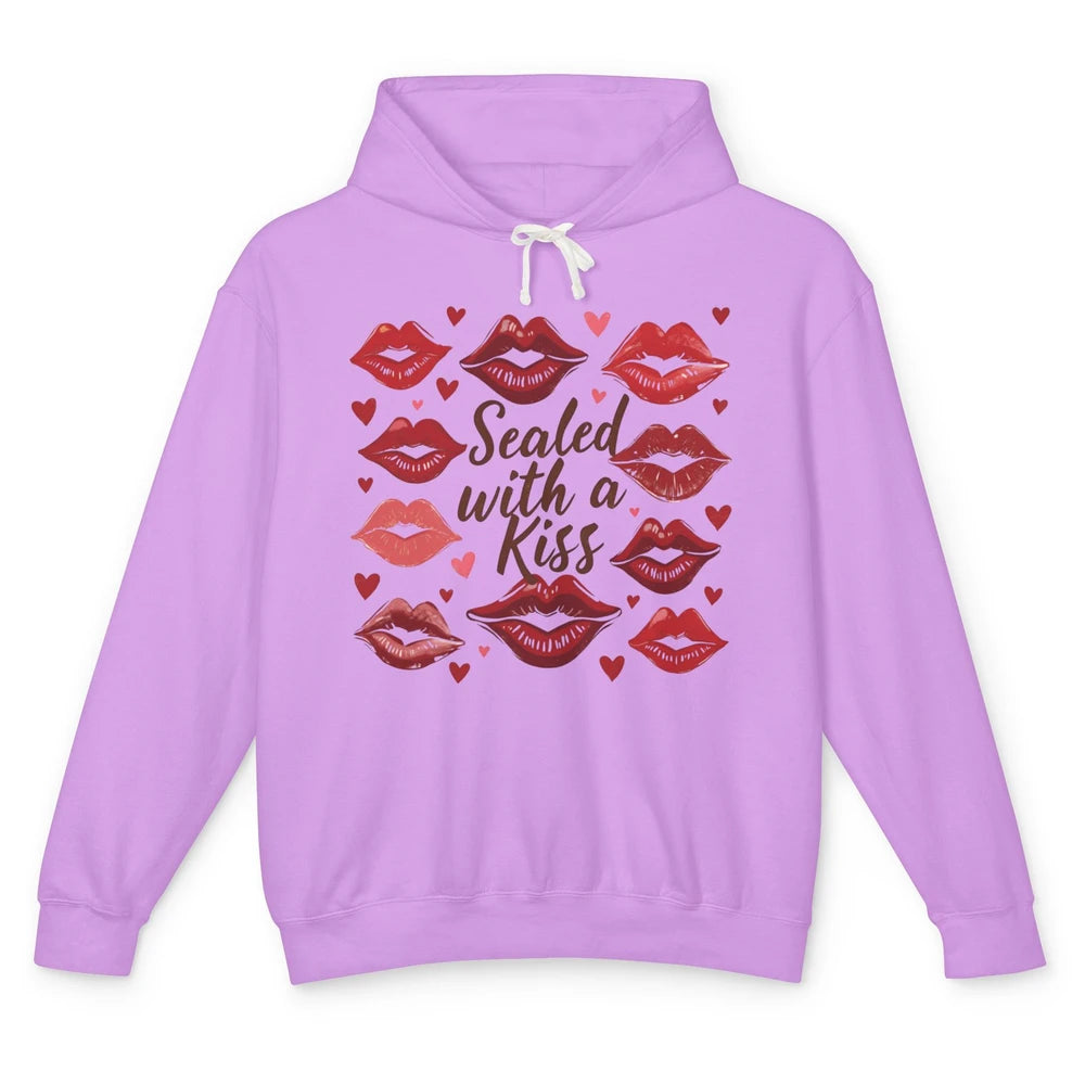 Sealed With A Kiss Sexy Red Lips Happy Valentine's Day Heart Love Unisex Lightweight Hoodie