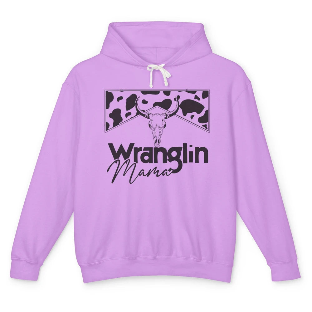 Retro Cowhide Bull Skull Wrangling Mama Western Country Girl Unisex Lightweight Hoodie