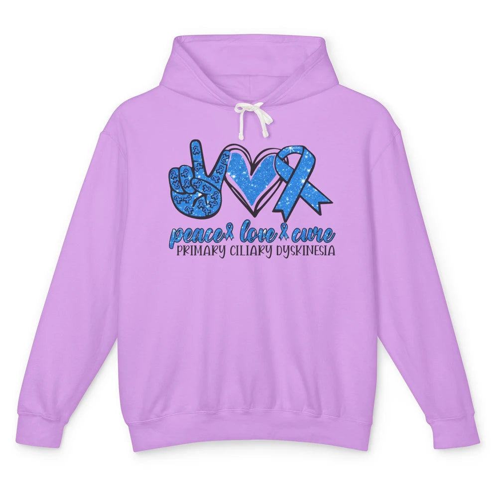 Primary Ciliary Dyskinesia Peace Love Cure Blue Ribbon Unisex Lightweight Hoodie