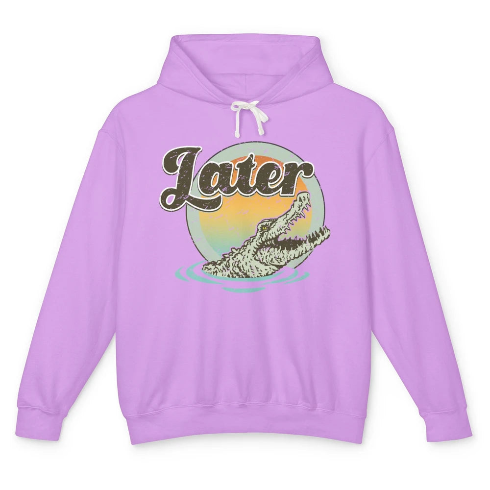 Retro Crocodile Later Take Sunset Nature Lazy Crocodile Gift Unisex Lightweight Hoodie