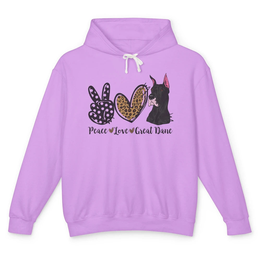 Peace Love Great Dane Dog Mom Dad Great Dane Lovers Leopard Unisex Lightweight Hoodie