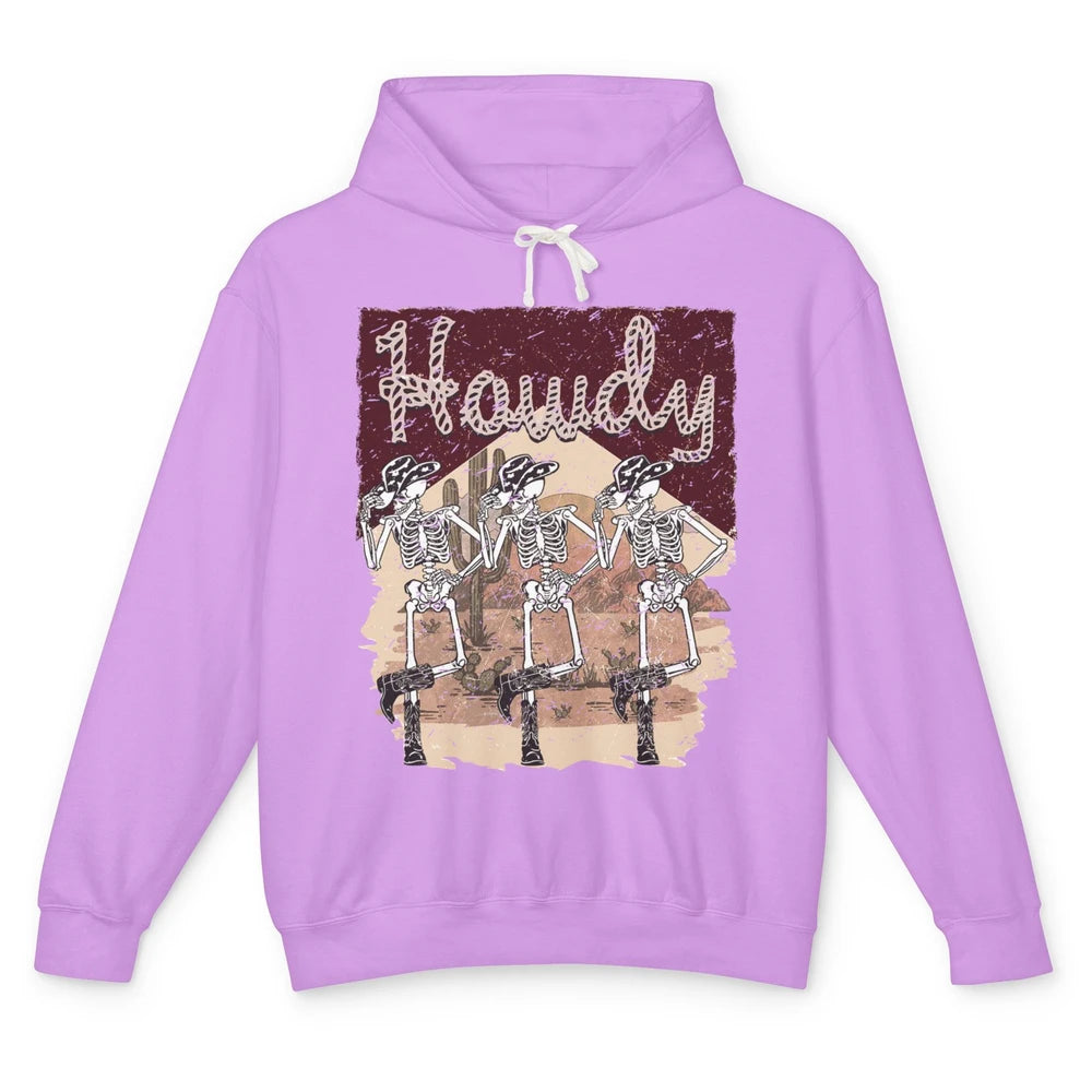 Retro Desert Cowboy Skeleton Dancing Howdy Western Halloween Unisex Lightweight Hoodie