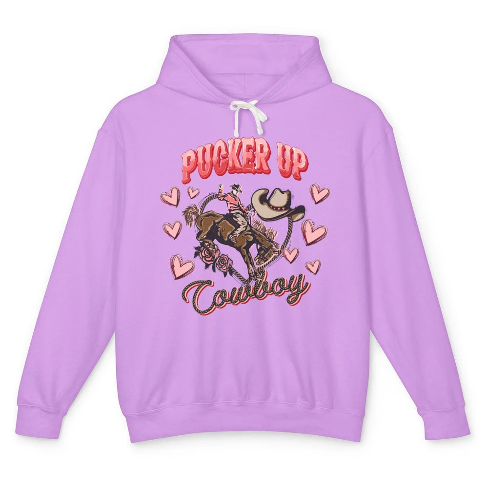 Retro Cowboy Horsing Pucker Up Cowboy Western Valentines Day Unisex Lightweight Hoodie