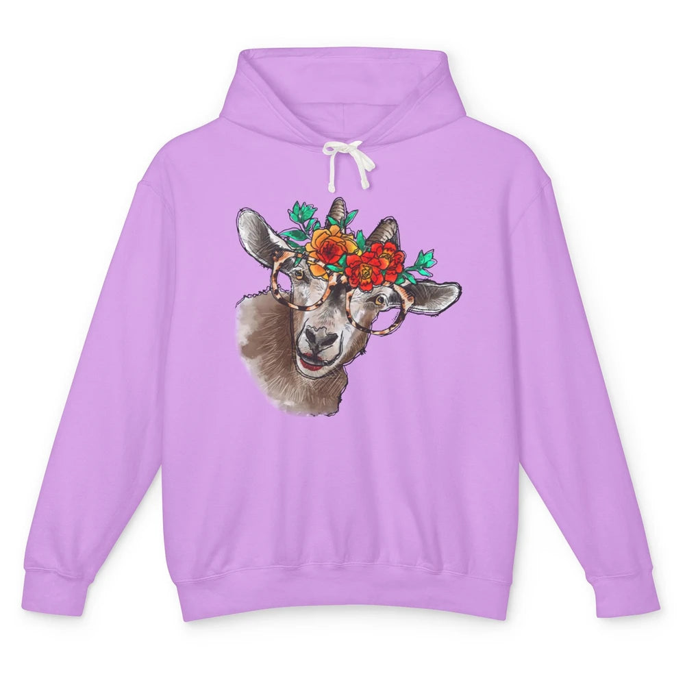 Retro Goat Glasses Flower Goat Girl Goat Lovers Gift Unisex Lightweight Hoodie