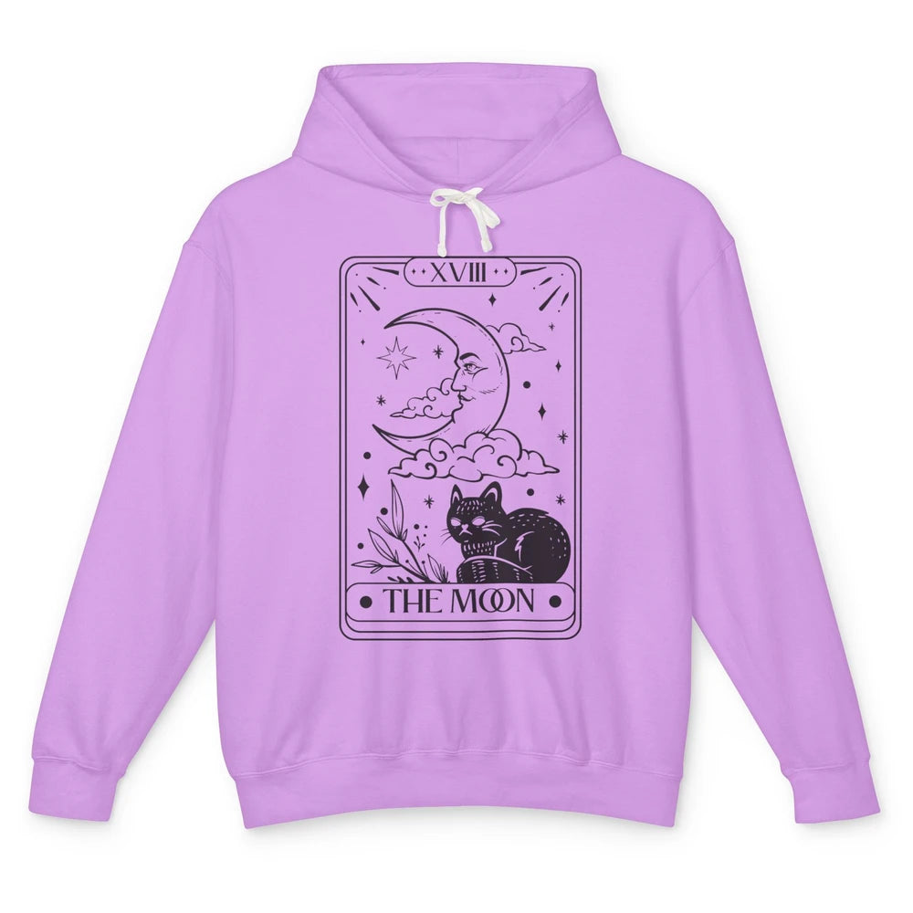 Retro Halloween Cat Witch The Moon Tarot Card Witchcraft Unisex Lightweight Hoodie