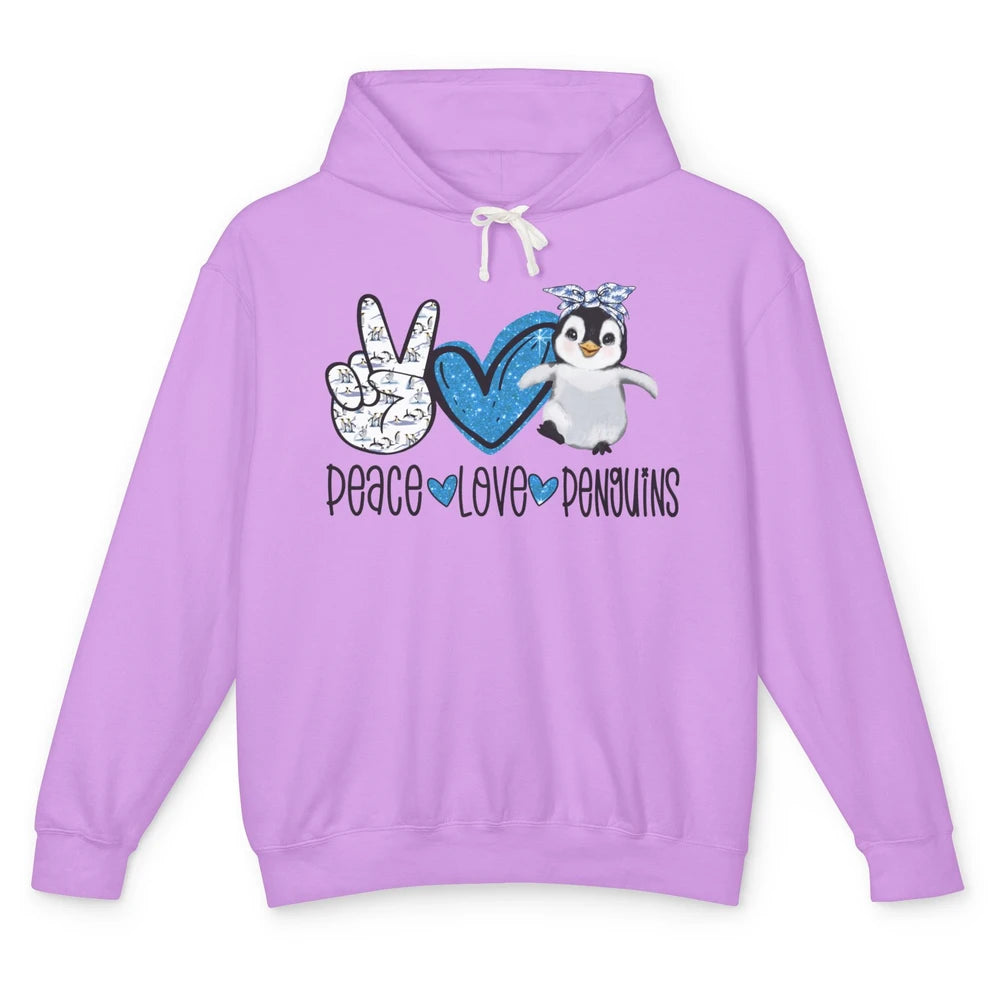 Peace Love Penguins With Headband Baby Penguins Lovers Gift Unisex Lightweight Hoodie