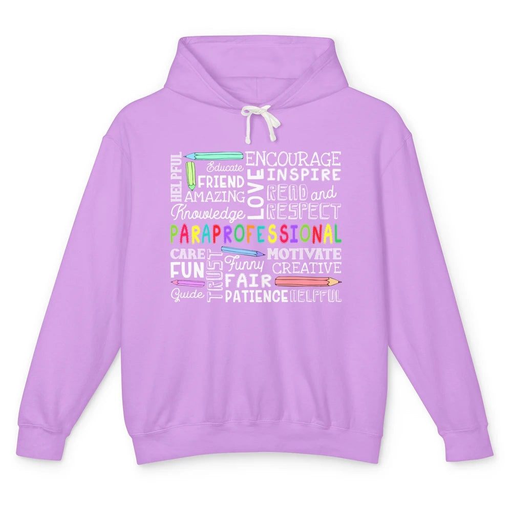 Paraprofessional Word Typography Encourage Inspire Para Life Unisex Lightweight Hoodie