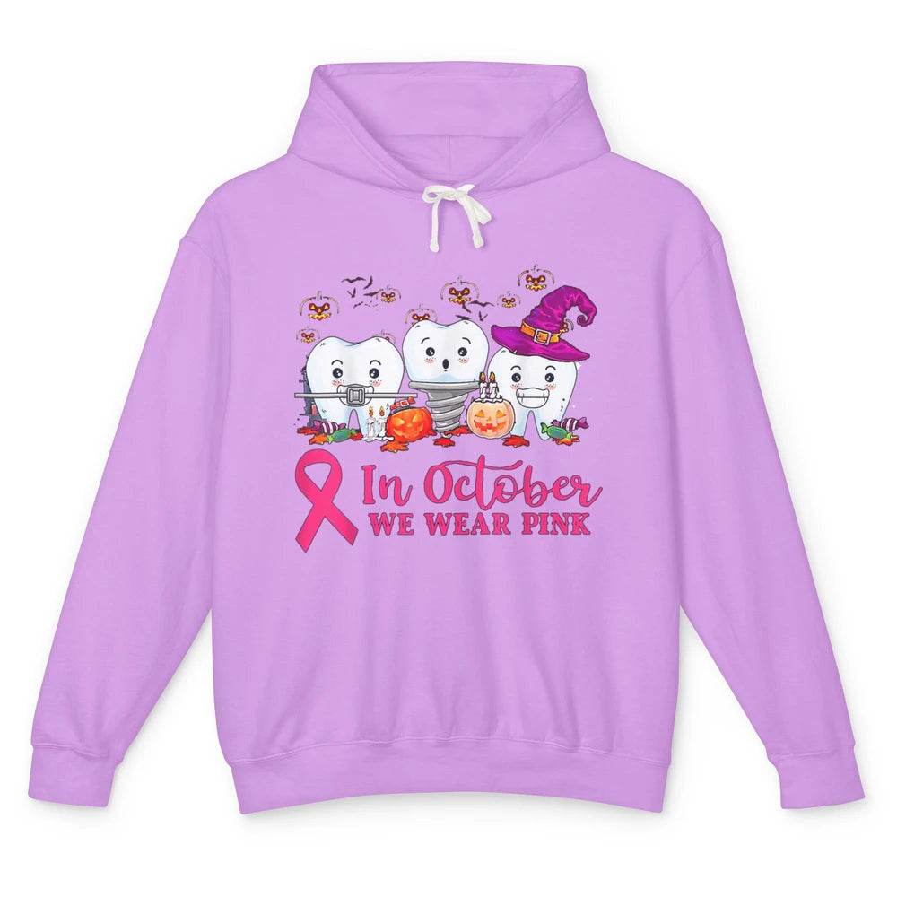 Dental Dentist Teeth October Wear Pink Breast Cancer Month Unisex Lightweight Hoodie