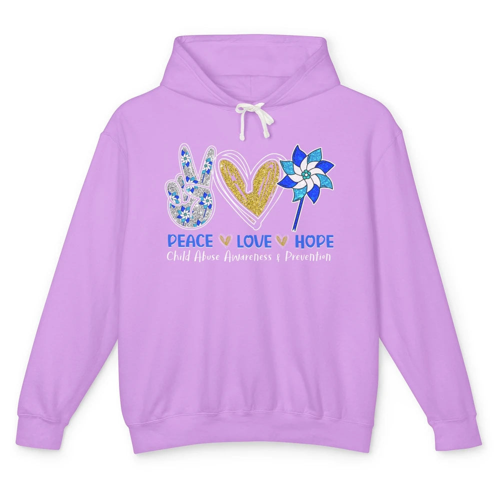 Peace Love Leopard Pinwheel Child Abuse Prevention Month Unisex Lightweight Hoodie