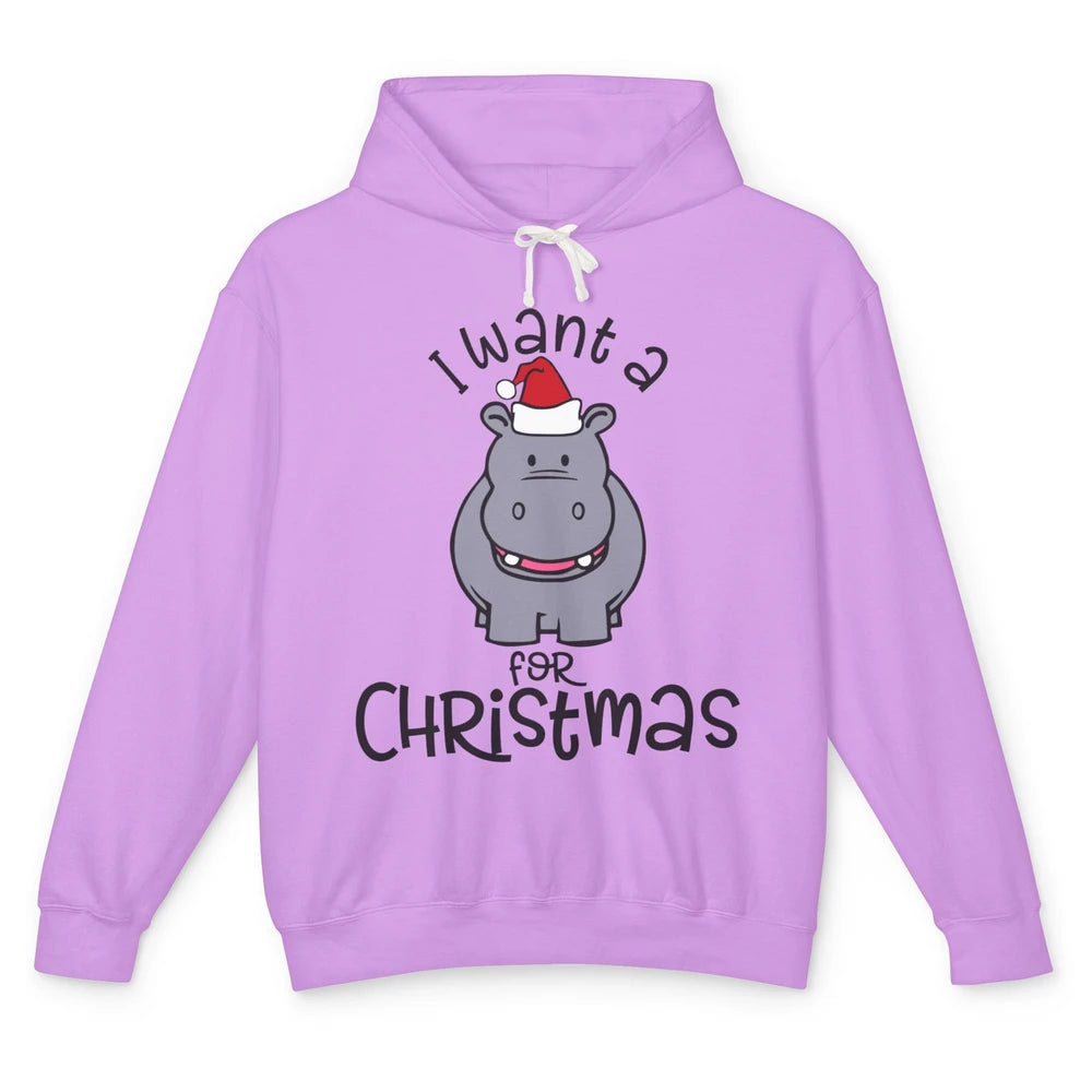 Funny I Want A Hippopotamus For Christmas Tree Hippo Santa Unisex Lightweight Hoodie